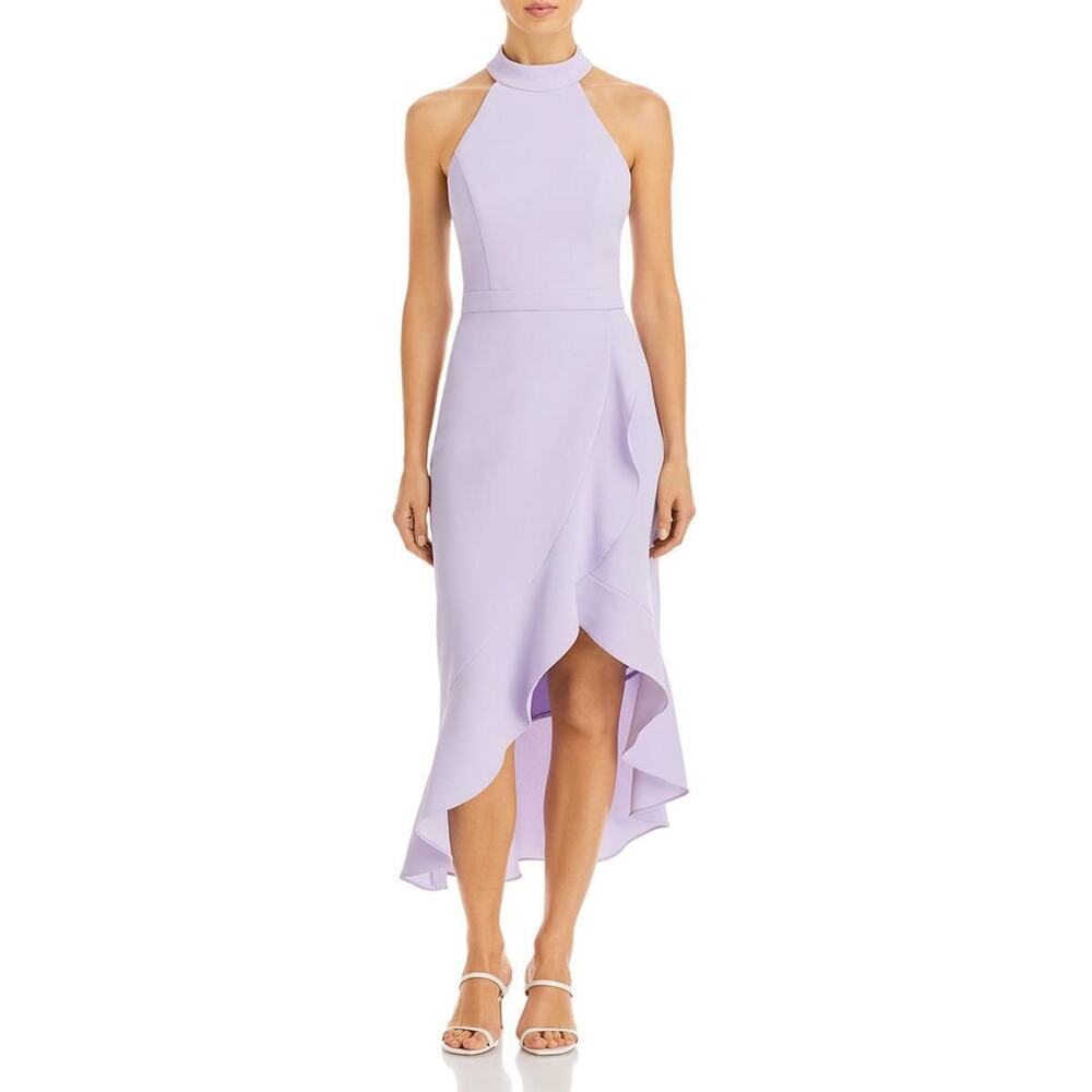 Aqua Lilac Crepe Scoop Neck Ruffle Midi‎ Dress Size 12